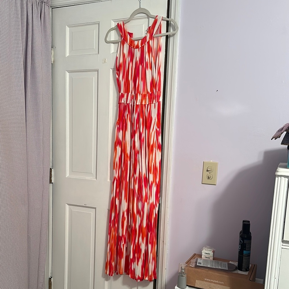 Elegant Pinkish Red and White Maxi Dress